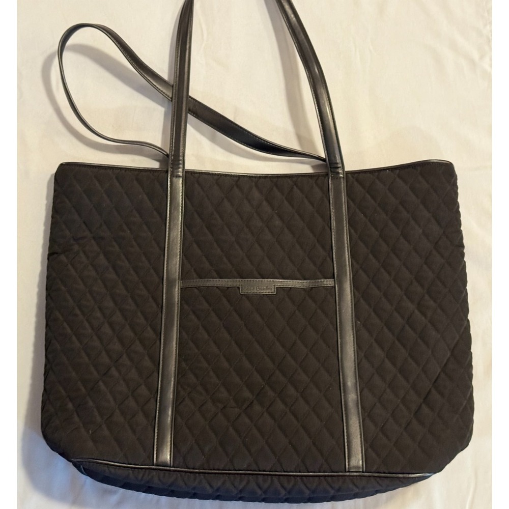 Vera Badley Classic Black Quilted Fabric Tote Bag - Rose Lining - 19" x 15"